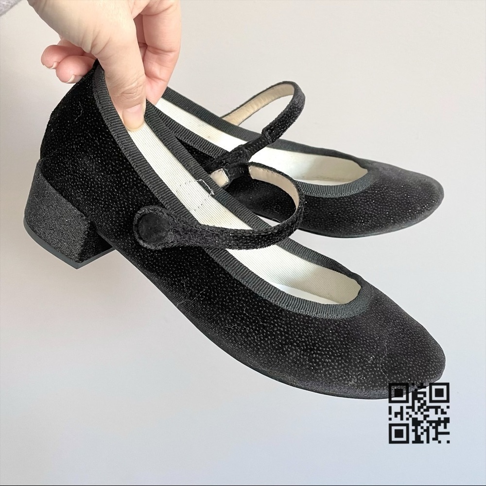 Repetto Rose Black Velvet Mary Janes w/ Silver Sparkle Low Heels - 35/5, BNIB - Picture 2 of 12